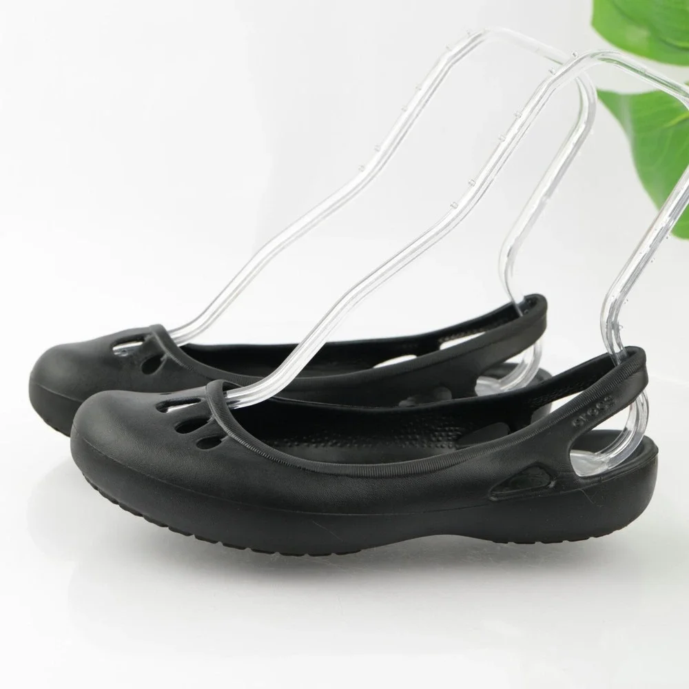 Crocs Womens Kadee Shoes Size 8 Black Slingback Flats Comfort Slip On Cutout